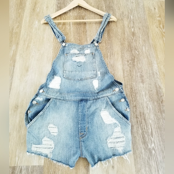 Hudson Jeans Florence Shortall Overalls Shorts Southpaw Boho Casual Distressed - Picture 5 of 13